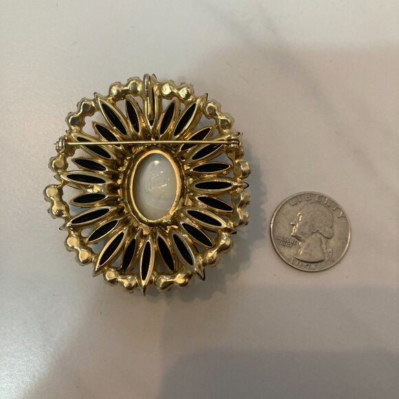 Vtg JULIANA navette crystal aurora borealis black/white cameo 2 1/4" brooch - Picture 4 of 4